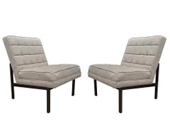 Mid-Century Modern Slipper Lounge Chairs in Grey Tweed with Bronze Frames