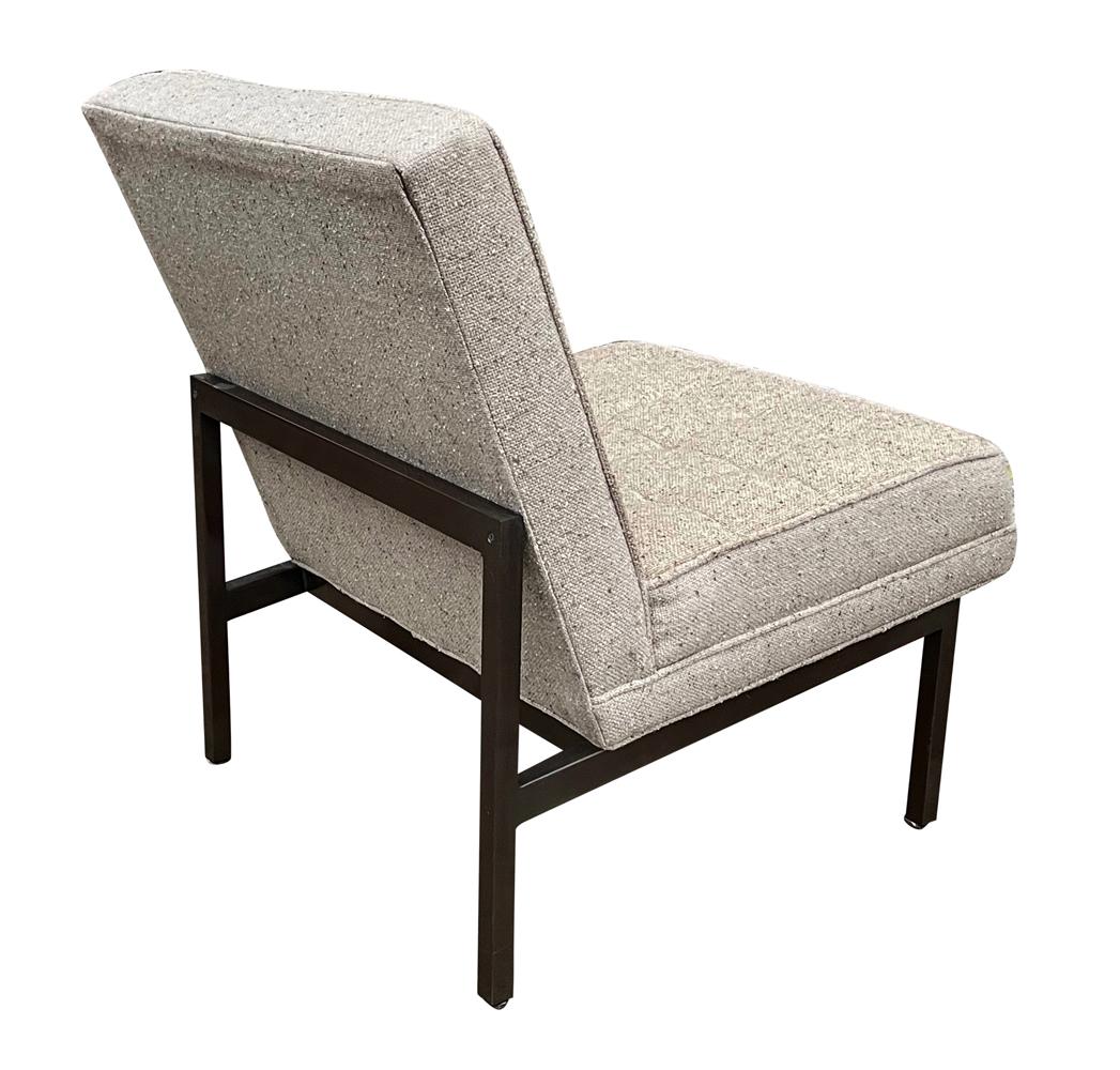 American Mid-Century Modern Slipper Lounge Chairs in Grey Tweed with Bronze Frames For Sale
