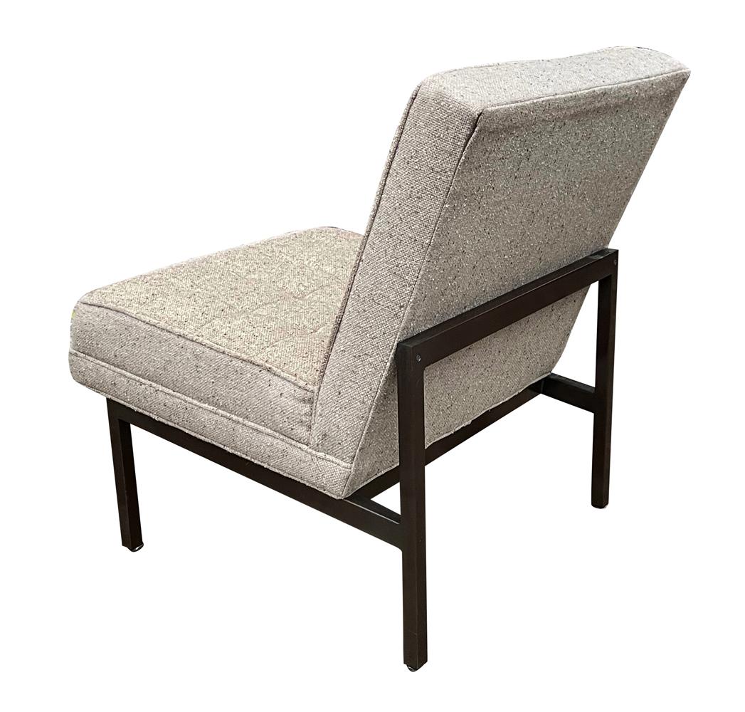 Steel Mid-Century Modern Slipper Lounge Chairs in Grey Tweed with Bronze Frames For Sale