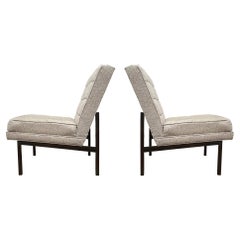 Mid-Century Modern Slipper Lounge Chairs in Grey Tweed with Bronze Frames
