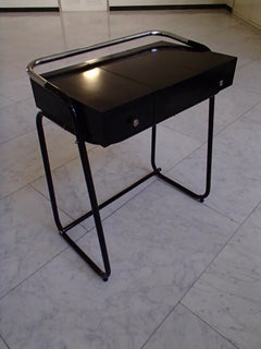 Mid-Century Modern Small Black Dressing Table or Desk with 2 Drawers and Mirror