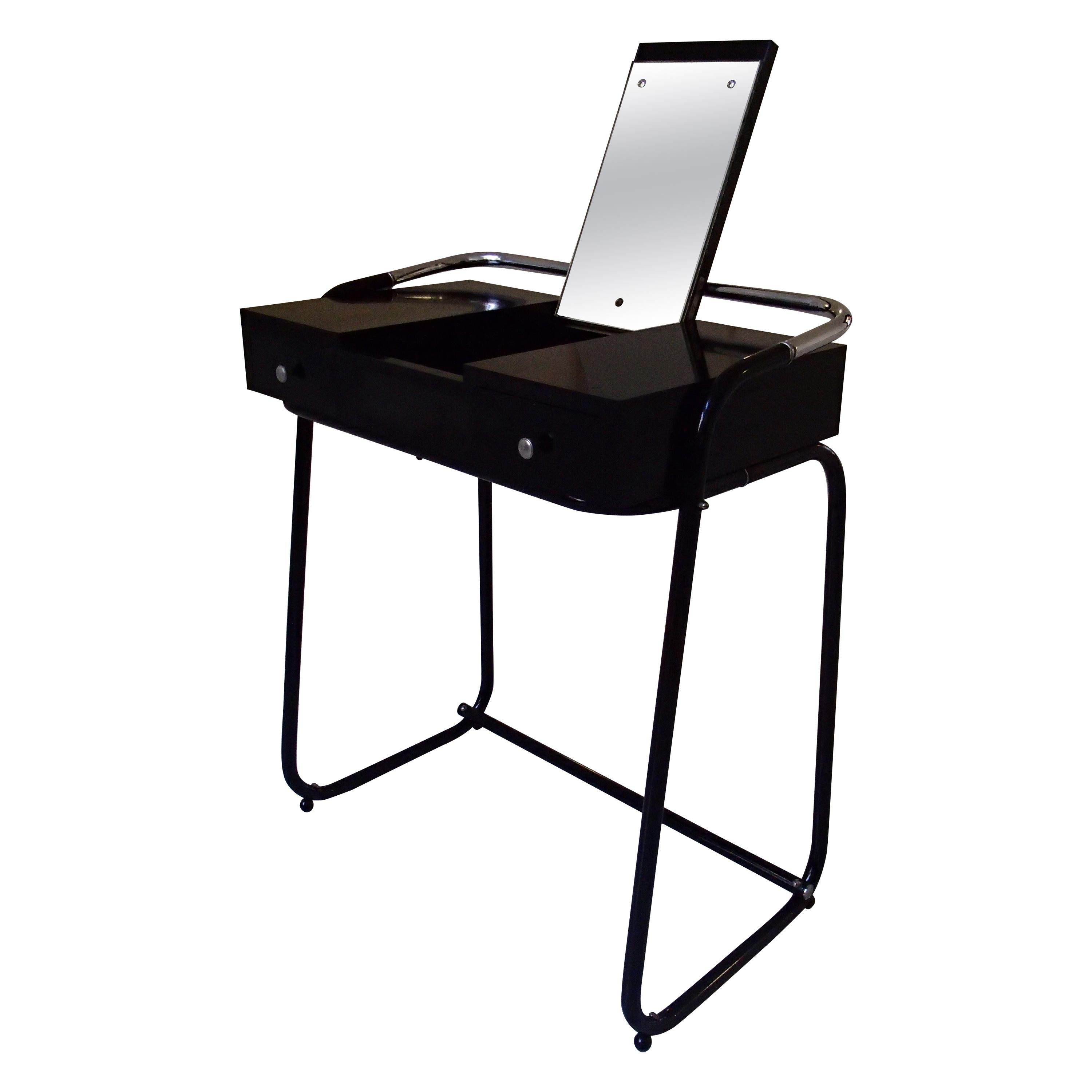 MidCentury Modern Small Black Dressing Table or Desk with 2 Drawers