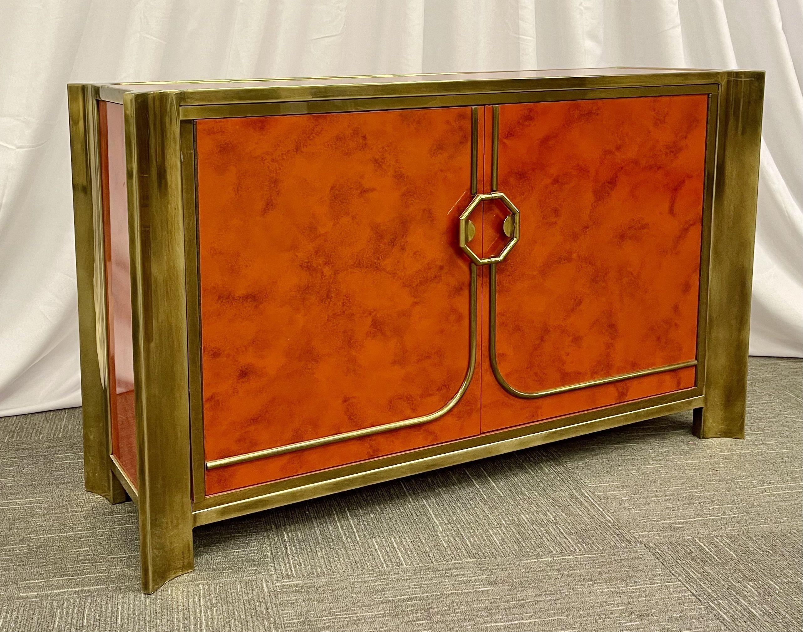 North American Mid-Century Modern Small Cabinet by Mastercraft, Lacquer, Brass, American, 1980s For Sale