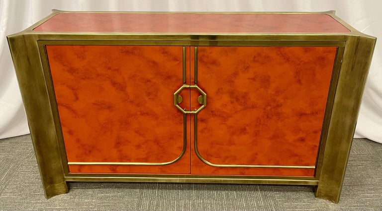 Late 20th Century Mid-Century Modern Small Cabinet by Mastercraft, Lacquer, Brass, American, 1980s For Sale