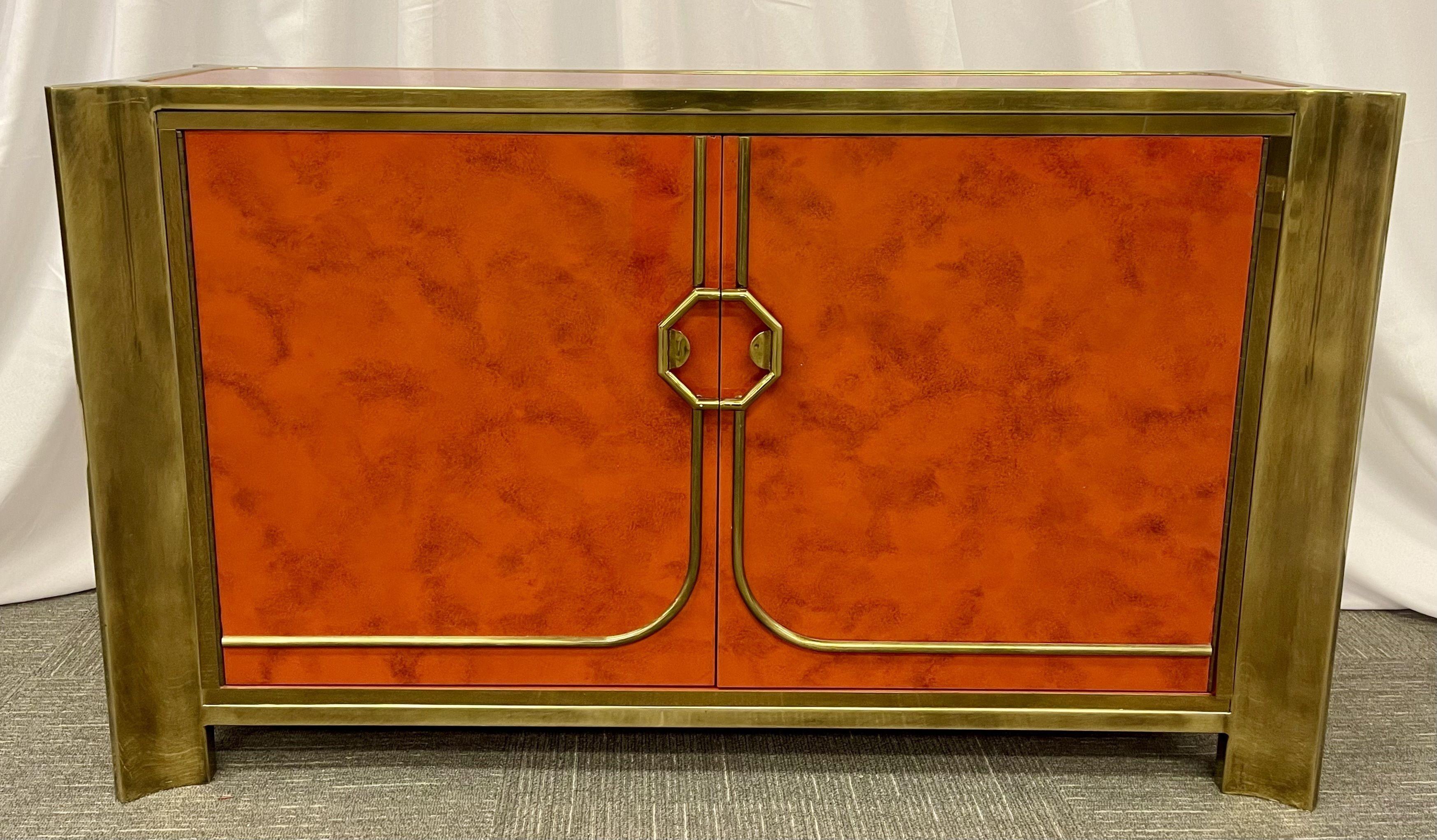 Late 20th Century Mid-Century Modern Small Cabinet by Mastercraft, Lacquer, Brass, American, 1980s For Sale