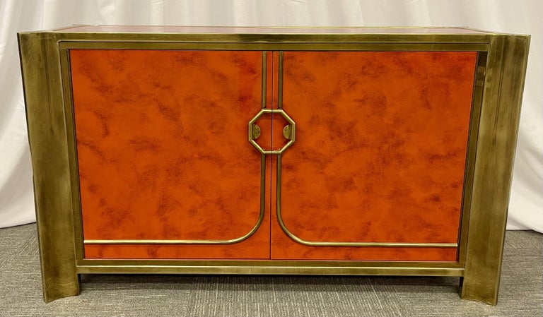 Mid-Century Modern Small Cabinet by Mastercraft, Lacquer, Brass, American, 1980s For Sale 1