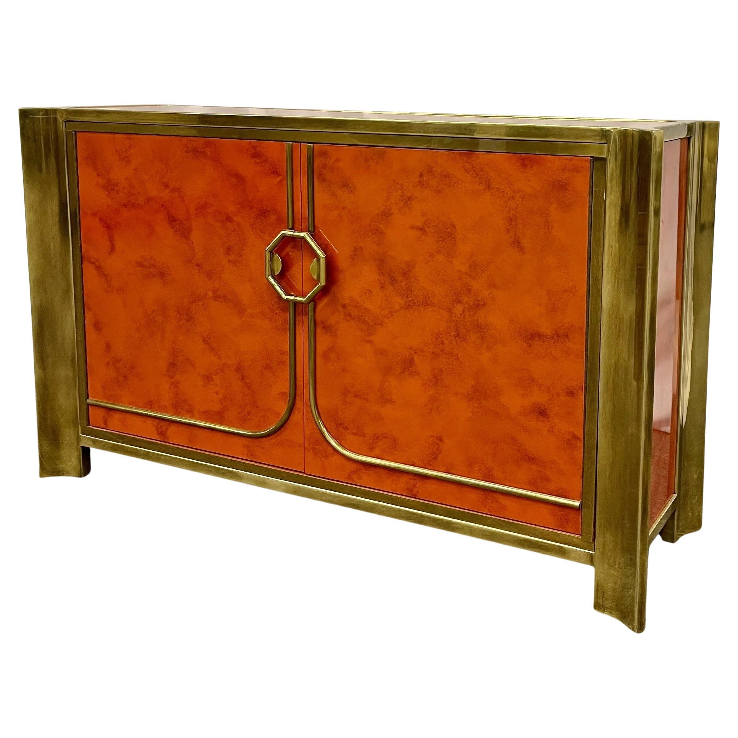 Mid-Century Modern Small Cabinet by Mastercraft, Lacquer, Brass, American, 1980s