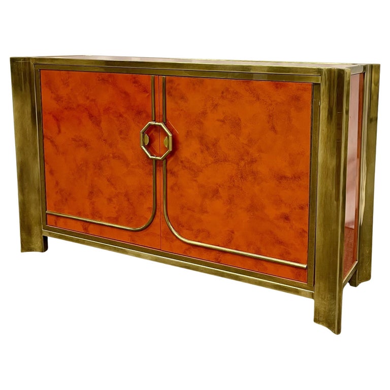 Mid-Century Modern Small Cabinet by Mastercraft, Lacquer, Brass, American, 1980s For Sale