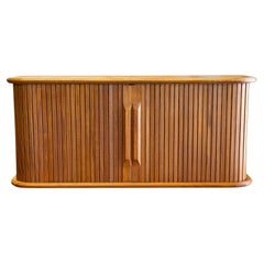 Mid Century Modern Small Danish Teak Wood Tambour Door Cabinet