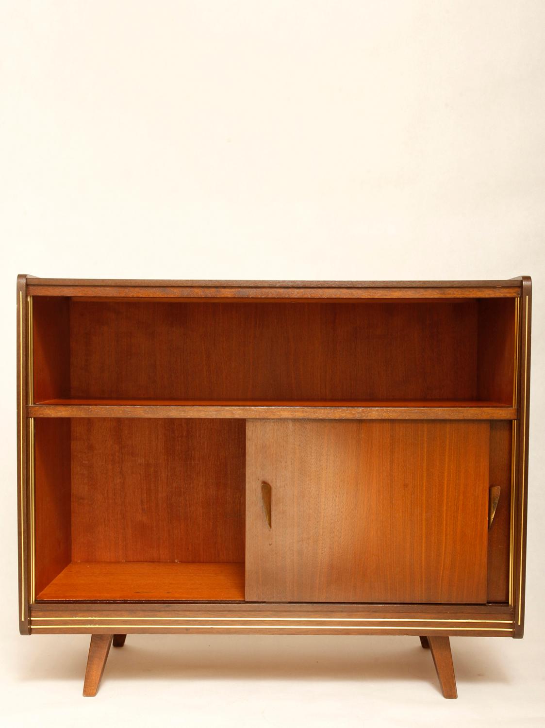Mid-Century Modern Small German TV Cupboard with Sliding Door, 1960s In Good Condition For Sale In Warsaw, PL