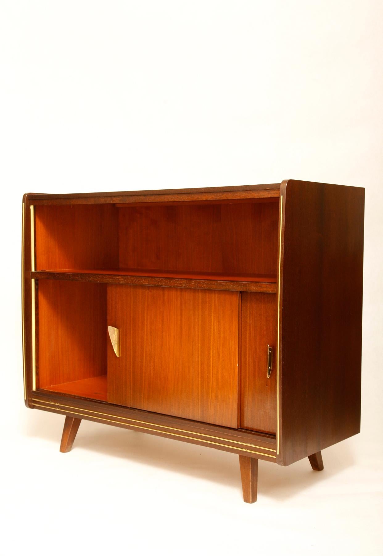 Wood Mid-Century Modern Small German TV Cupboard with Sliding Door, 1960s For Sale