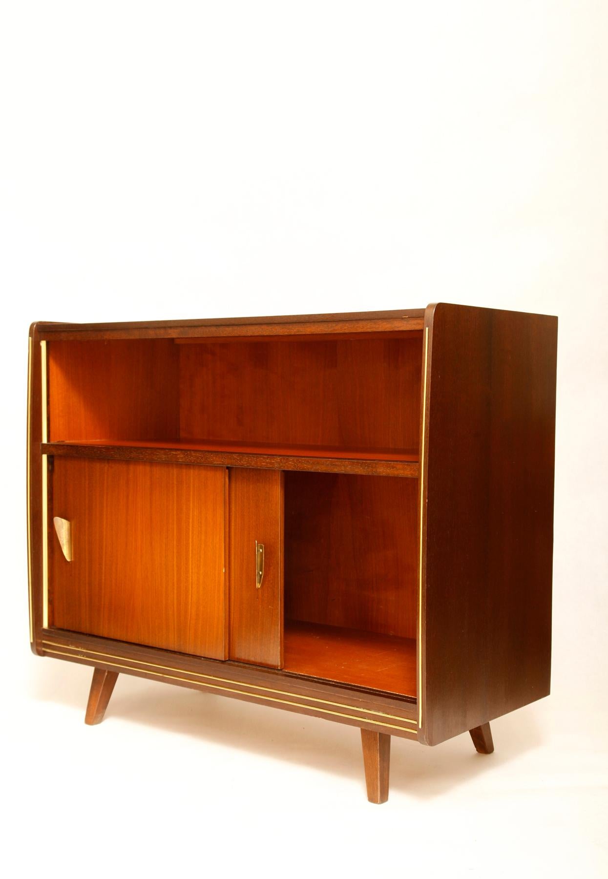 Mid-Century Modern Small German TV Cupboard with Sliding Door, 1960s For Sale 1