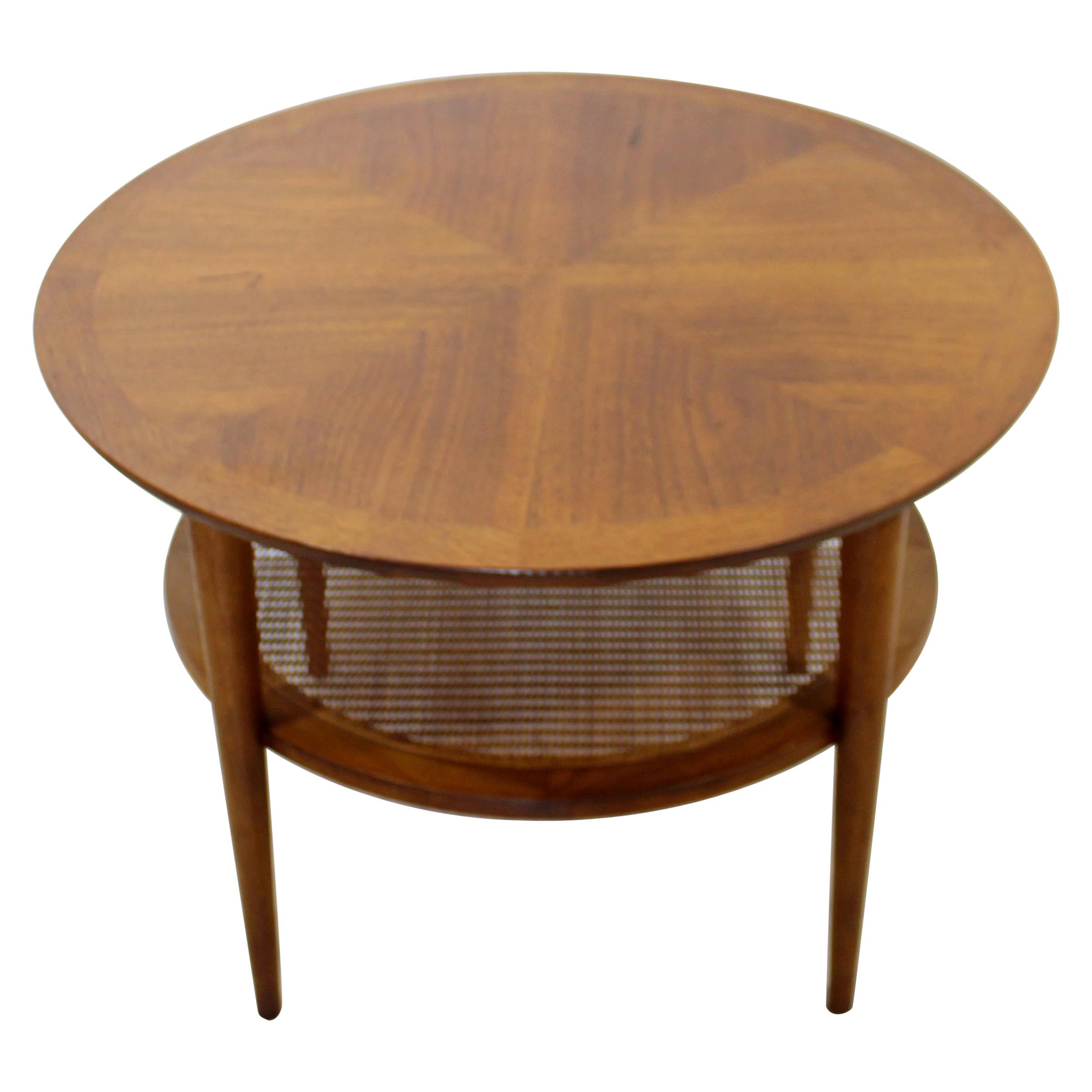 Mid-Century Modern Small Lane Altavista Wood Cane Round Coffee Table, 1960s