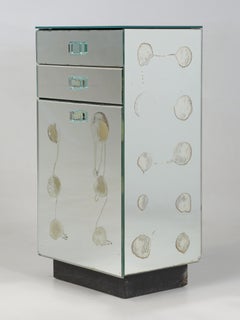 Mid-Century Modern Small Mirror Nightstand with Laundry Hamper Wonderful Patina