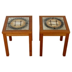 Mid-Century Modern Small Pair of Square Teak Tile Side End Tables Denmark 1960s