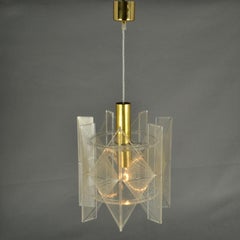 Mid Century Modern small Pendant Lamp in Clear Lucite, Wire and Brass