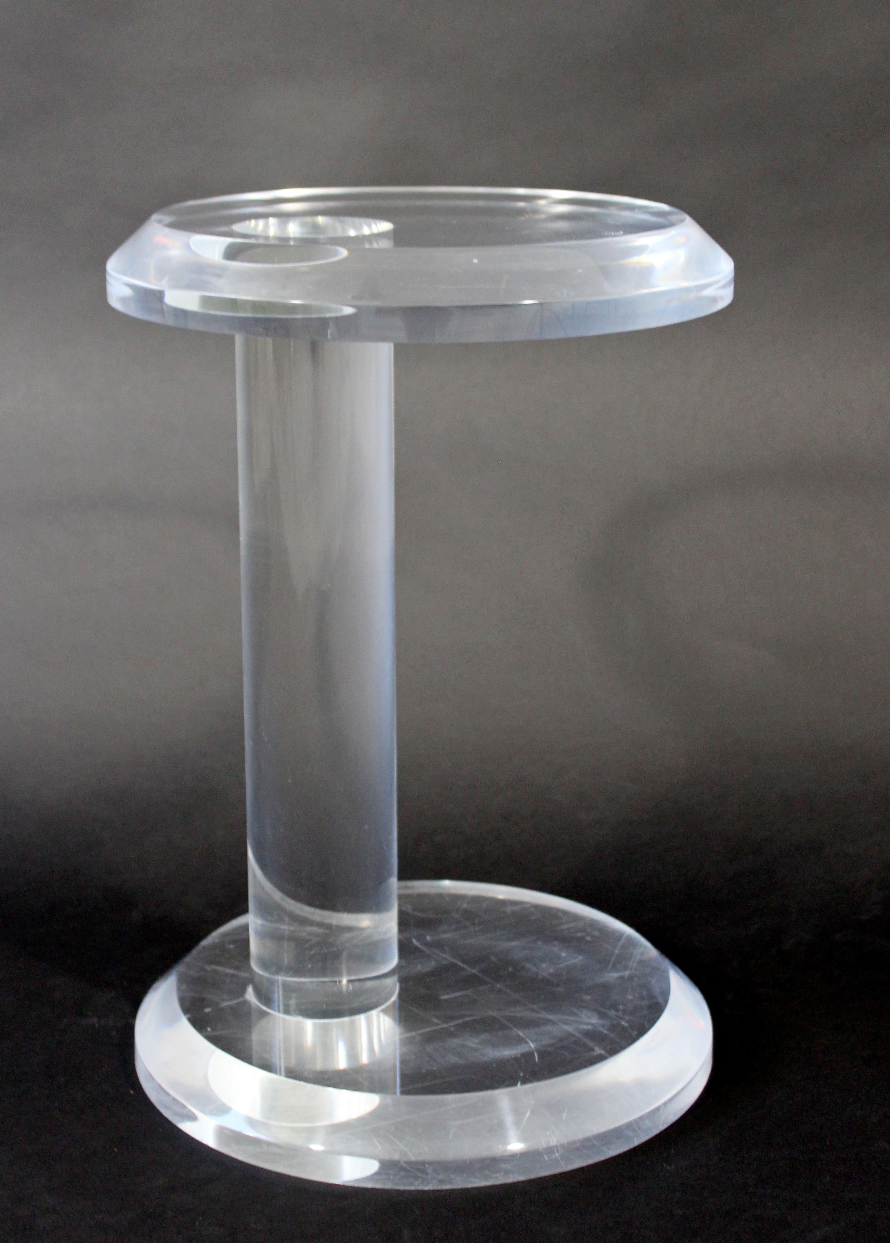 Mid-Century Modern Small Round Chunky Lucite Acrylic Side End Table, 1970s 1