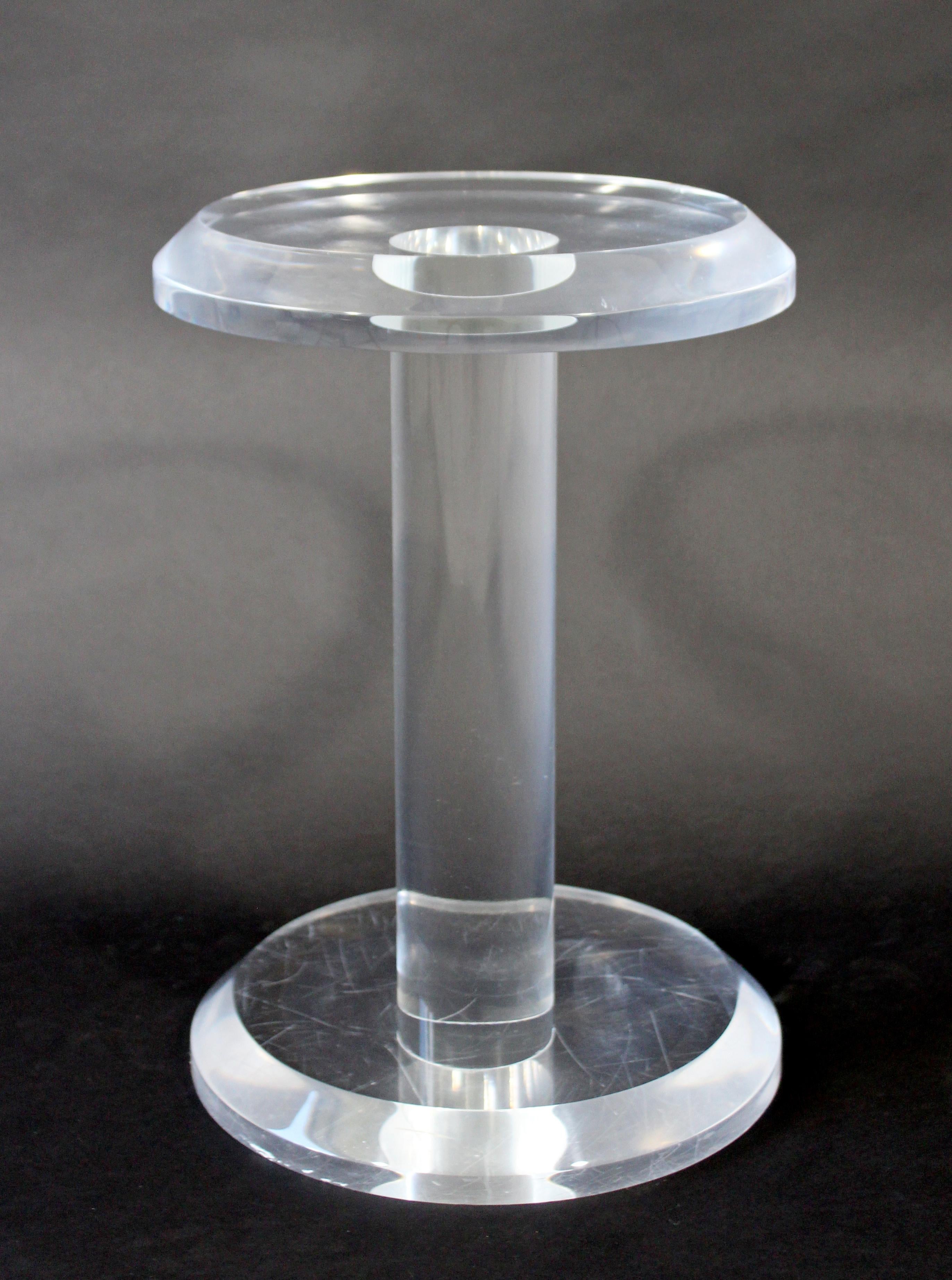 Mid-Century Modern Small Round Chunky Lucite Acrylic Side End Table, 1970s 2