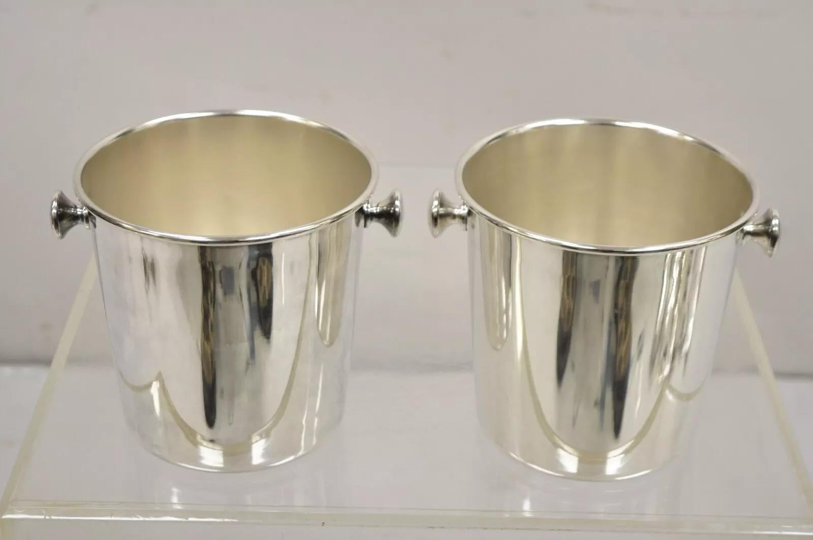 Mid Century Modern Small Silver Plated Champagne Wine Chiller Bucket - a Pair In Good Condition For Sale In Philadelphia, PA