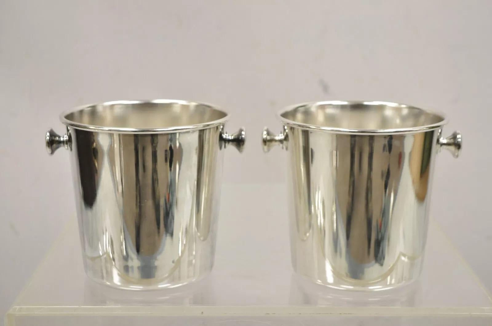 Mid Century Modern Small Silver Plated Champagne Wine Chiller Bucket - a Pair For Sale 3
