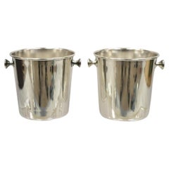 Mid Century Modern Small Silver Plated Champagne Wine Chiller Bucket - a Pair