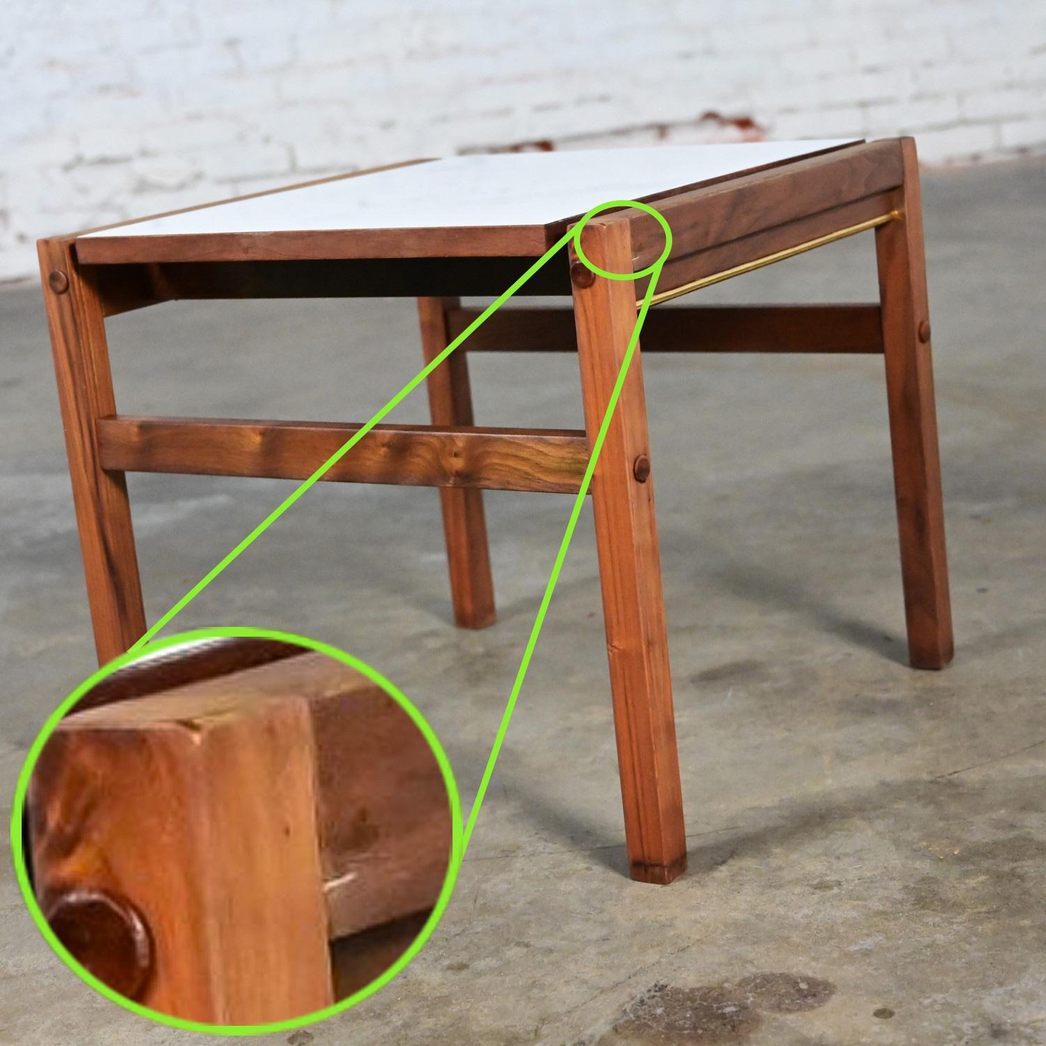 Mid Century Modern Small Square Side Table Teak with White Laminate Top For Sale 8