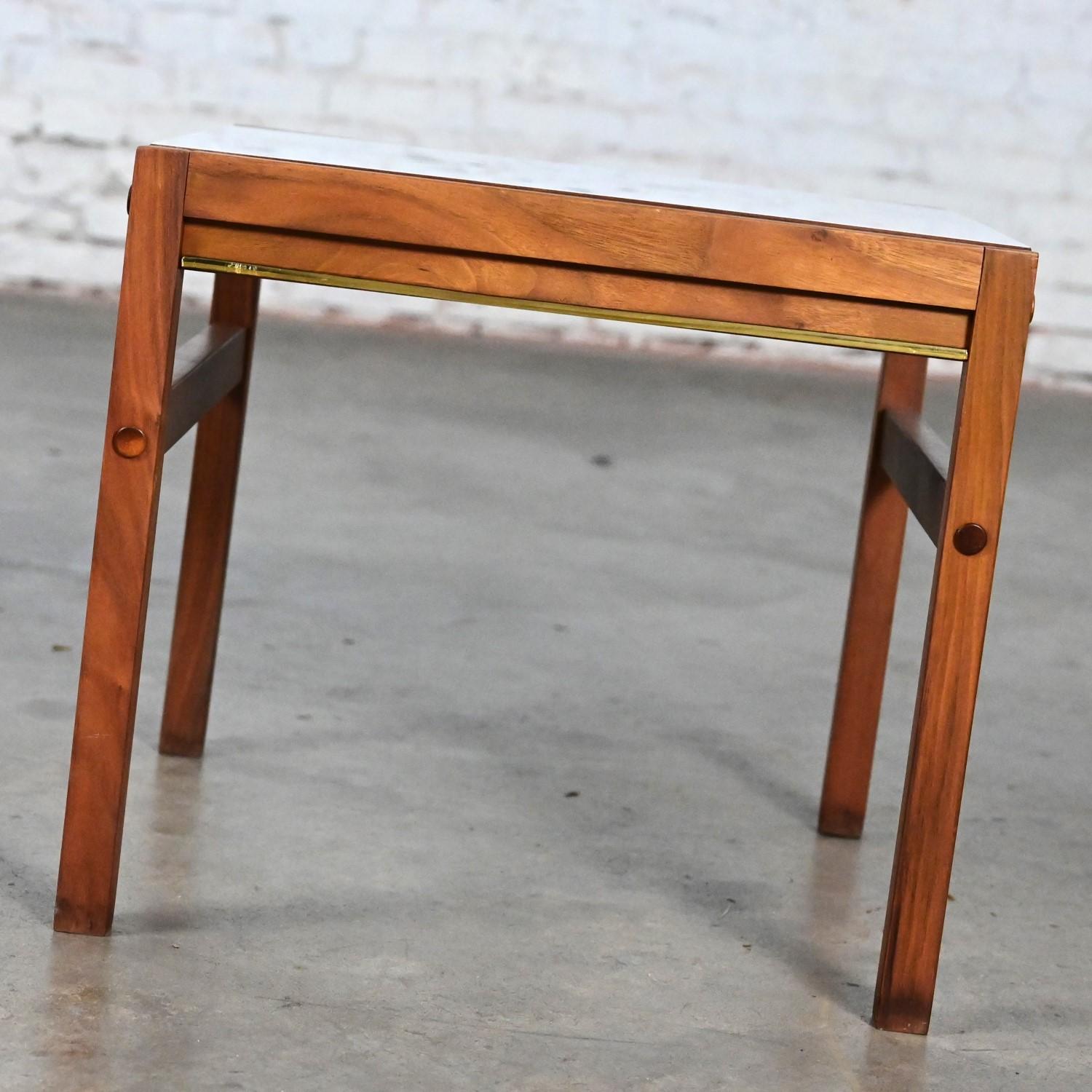 Mid Century Modern Small Square Side Table Teak with White Laminate Top For Sale 2