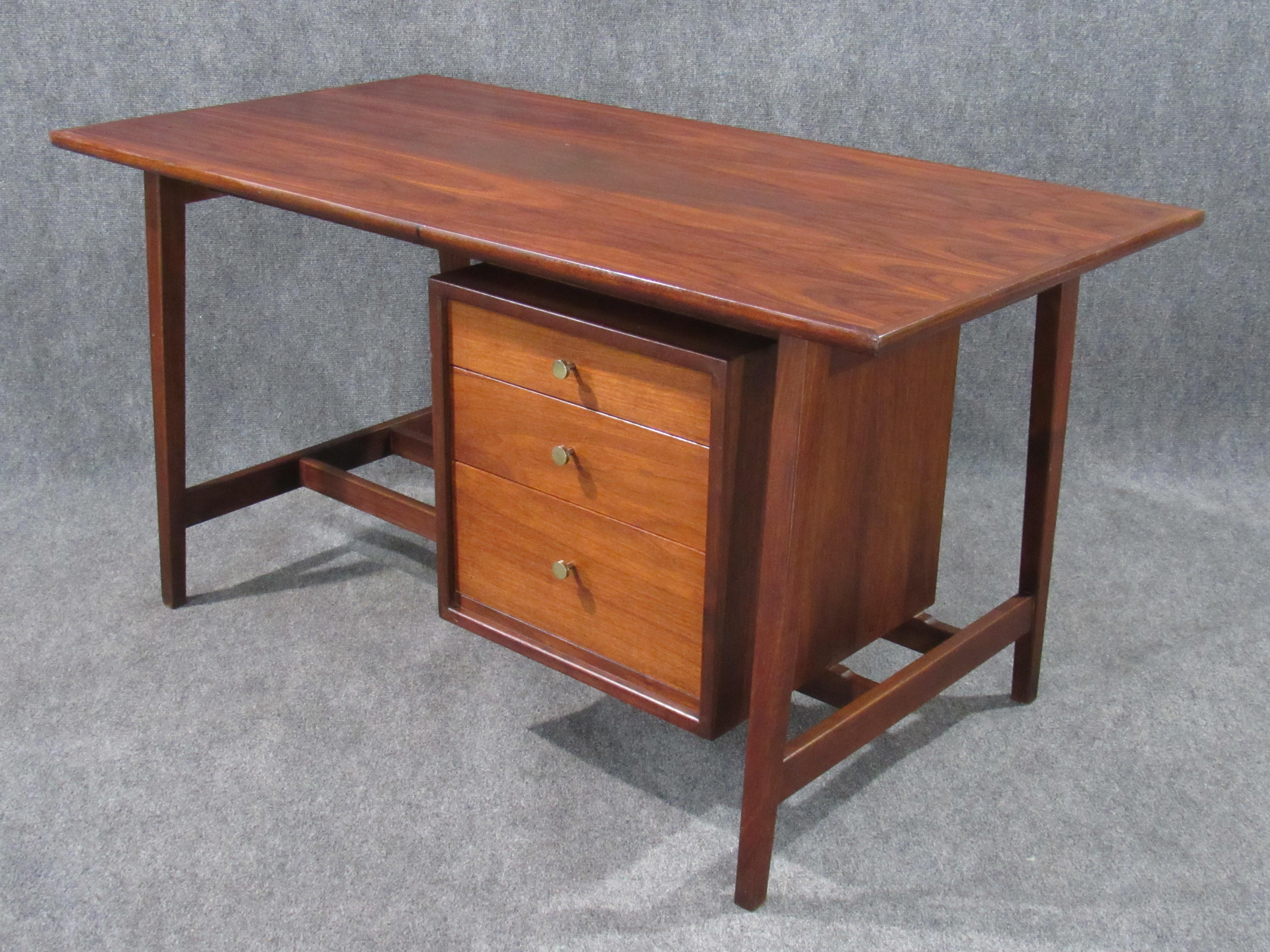 American Mid-Century Modern Small Walnut Desk with Round Pulls