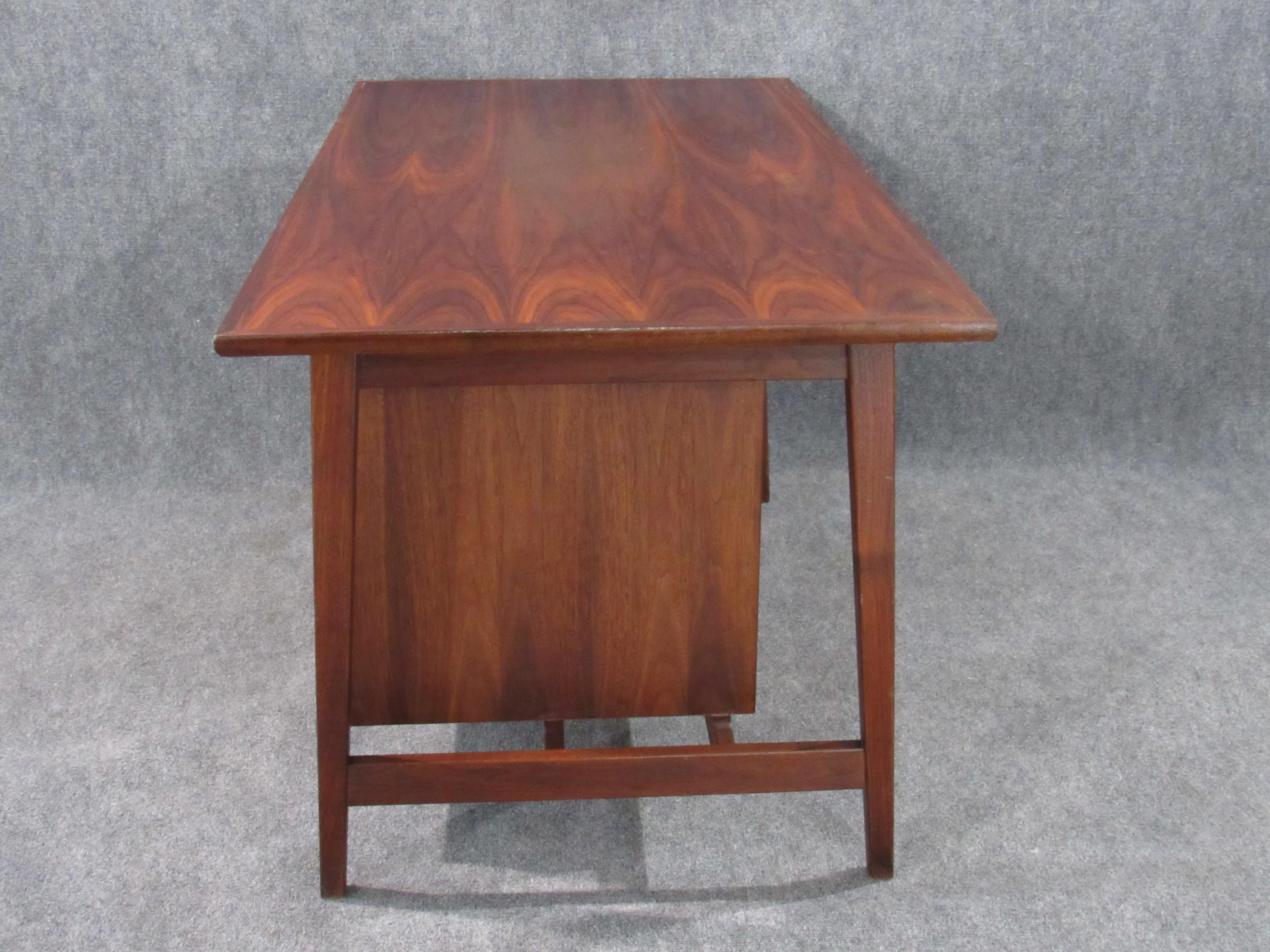 Late 20th Century Mid-Century Modern Small Walnut Desk with Round Pulls