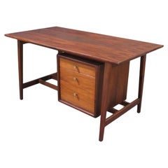 Vintage Mid-Century Modern Small Walnut Desk with Round Pulls