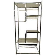 Mid-Century Modern Smoke Glass and Chrome Etagere, Bookcase, Wall Unit