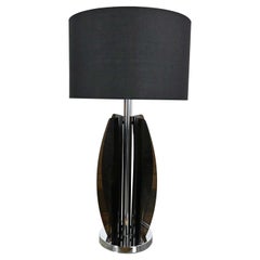 Mid-Century Modern Smoke Gray/Grey Lucite Chrome Table Lamp New Black Drum Shade