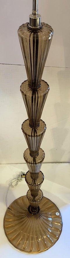 Mid-Century Modern Smoke Italian Venetian Murano Blown Glass Nickel Floor Lamp