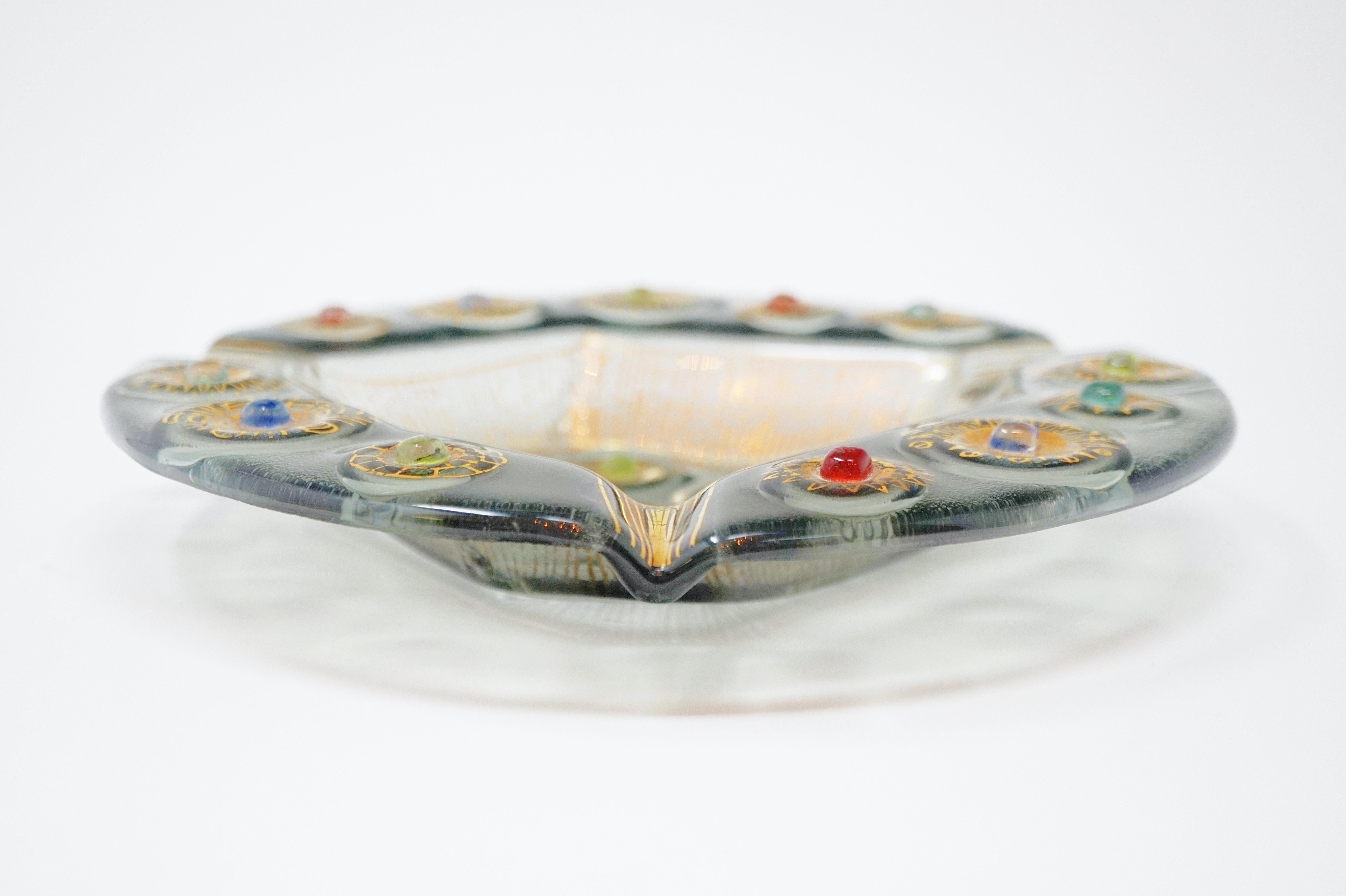 Mid-20th Century Mid-Century Modern Smoked Art Glass Ashtray by Higgins, Signed, circa 1950s