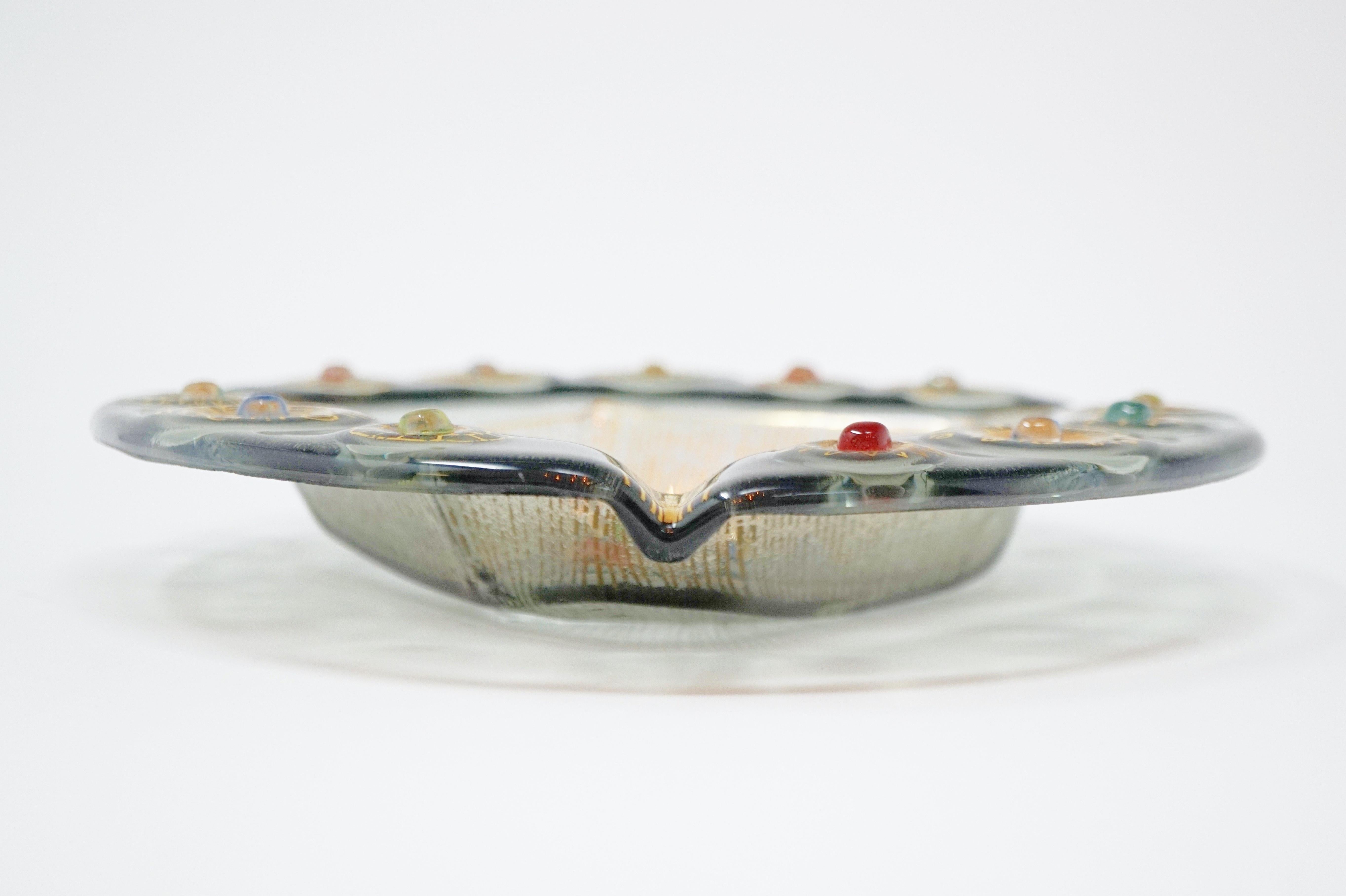 Mid-Century Modern Smoked Art Glass Ashtray by Higgins, Signed, circa 1950s 1