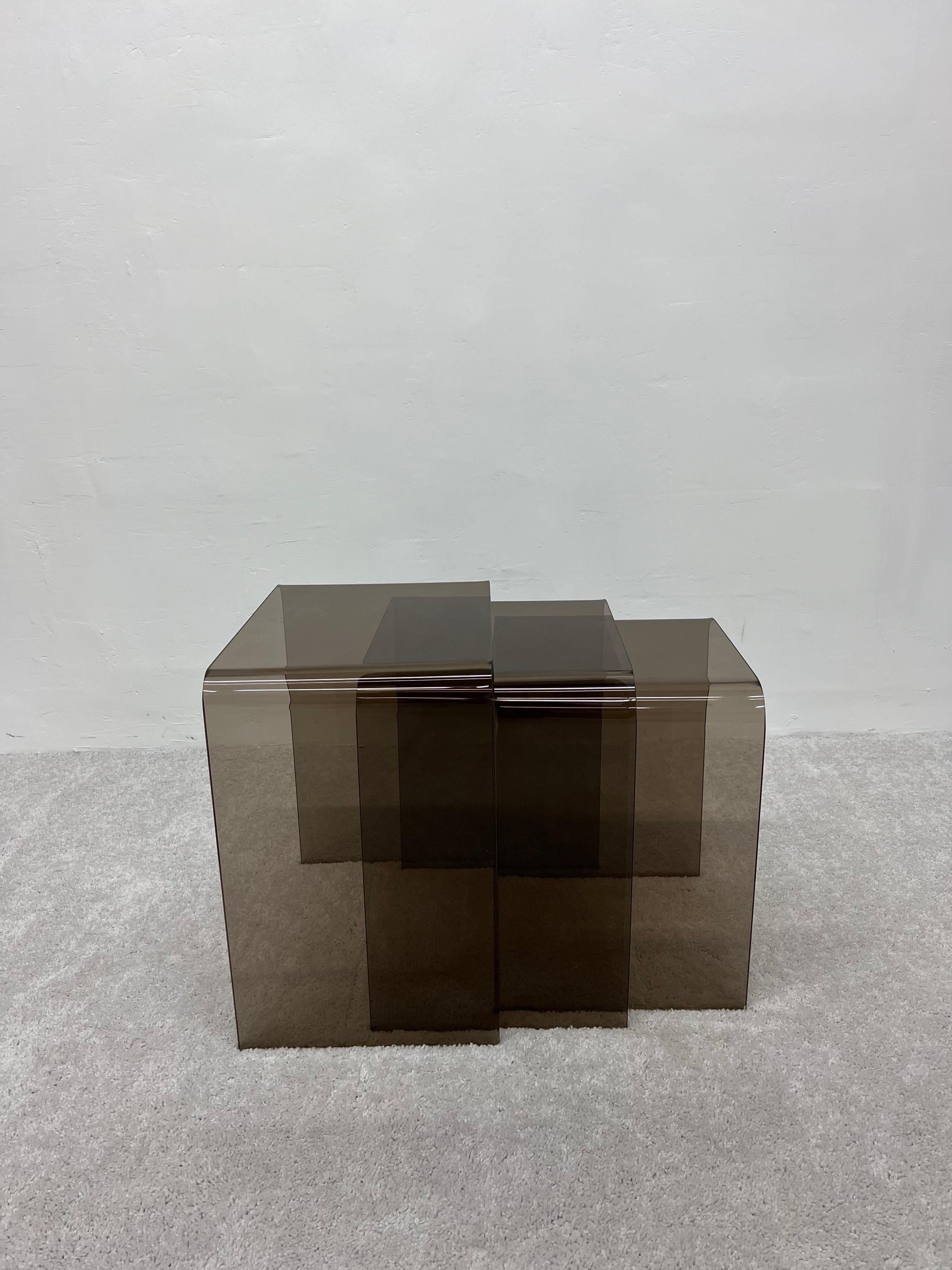 20th Century Mid-Century Modern Smoked Brown Lucite Nesting Tables, Set of Three