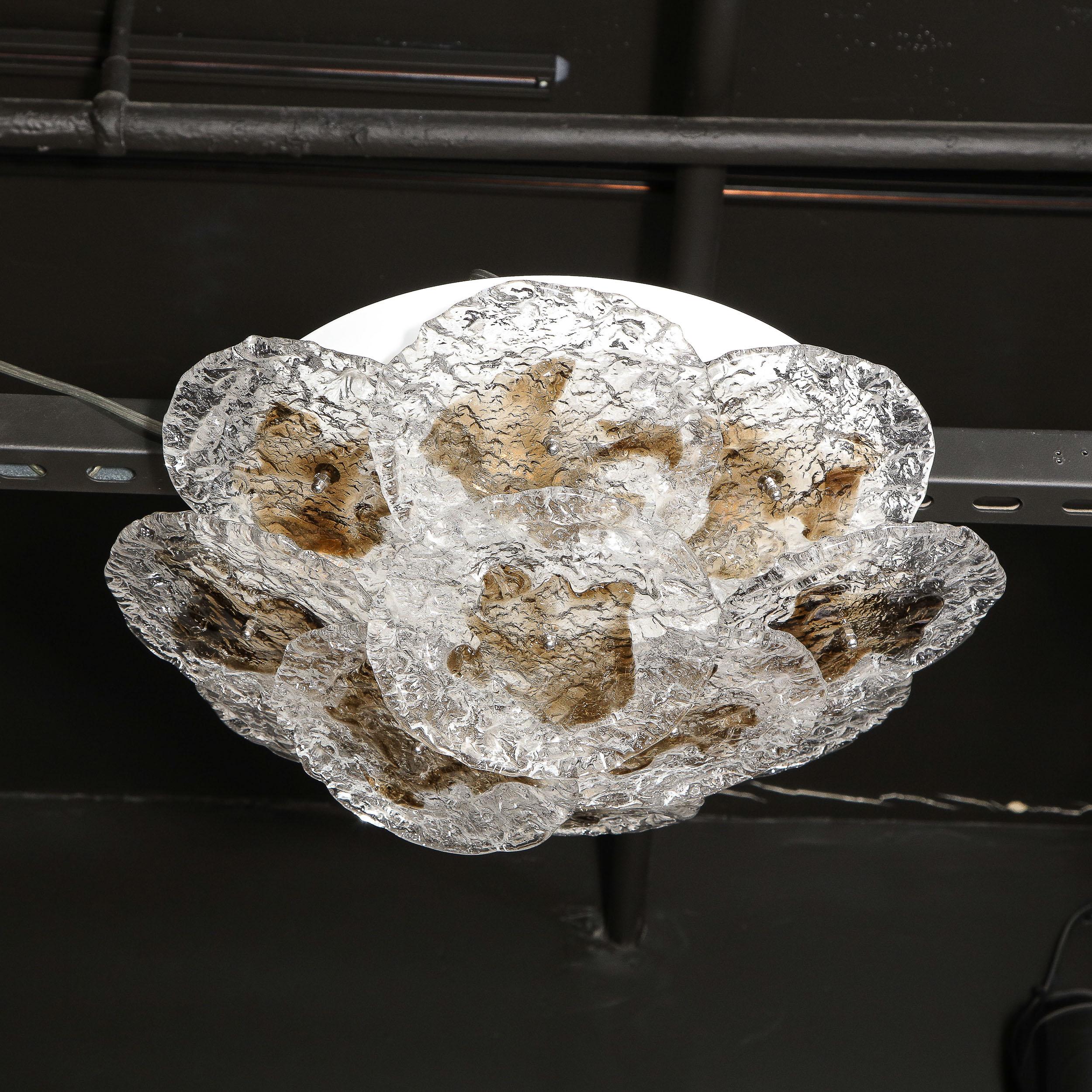 Mid-Century Modern Smoked & Clear Handblown Murano Glass Flushmount by Mazzega 8