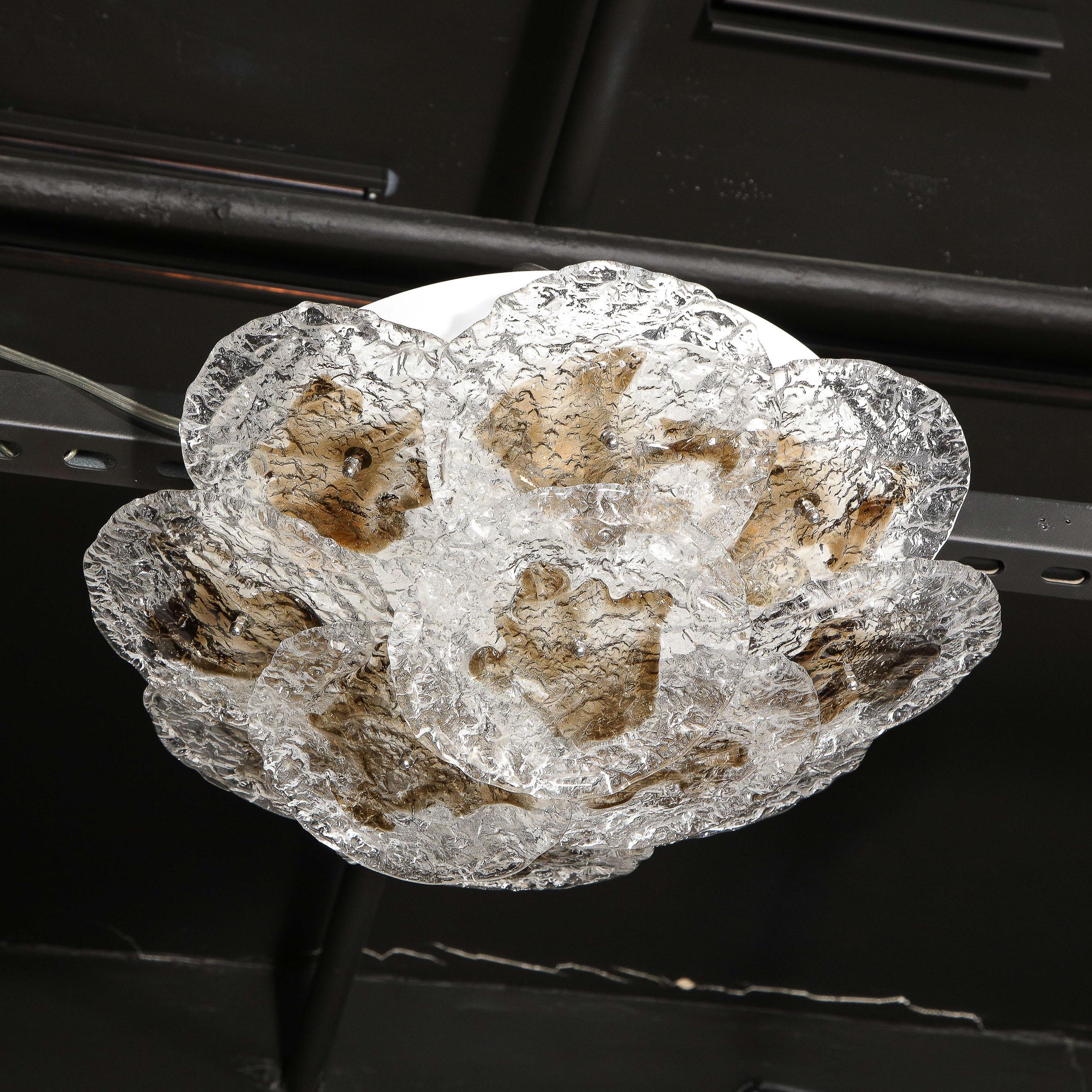 Mid-Century Modern Smoked & Clear Handblown Murano Glass Flushmount by Mazzega 9