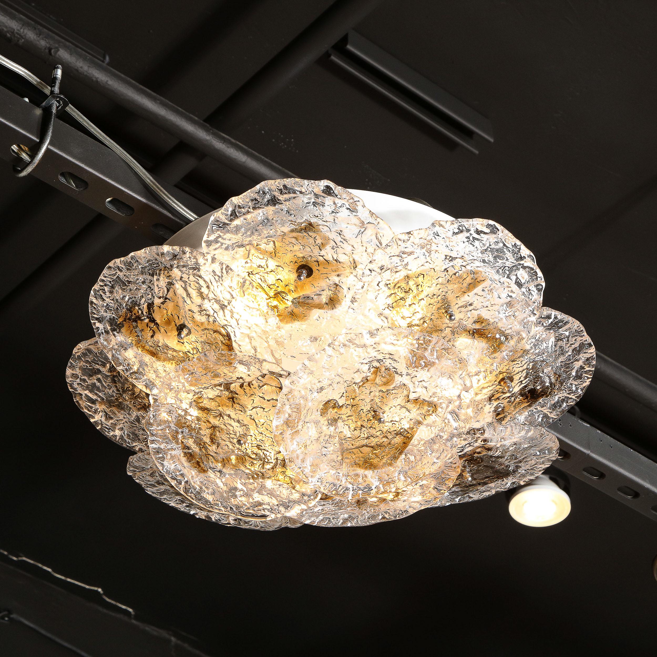 Mid-Century Modern Smoked & Clear Handblown Murano Glass Flushmount by Mazzega In Excellent Condition In New York, NY