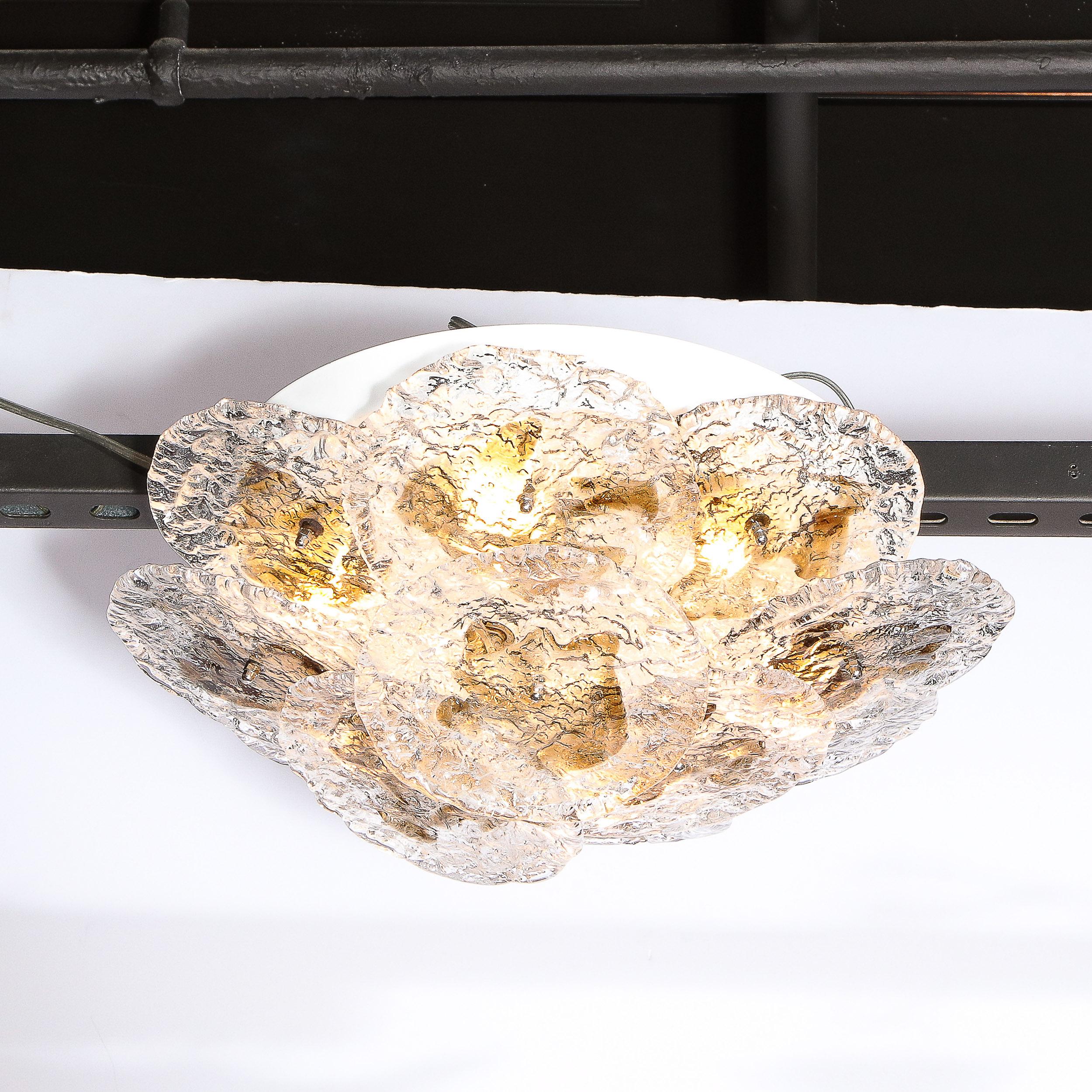 Mid-Century Modern Smoked & Clear Handblown Murano Glass Flushmount by Mazzega 1