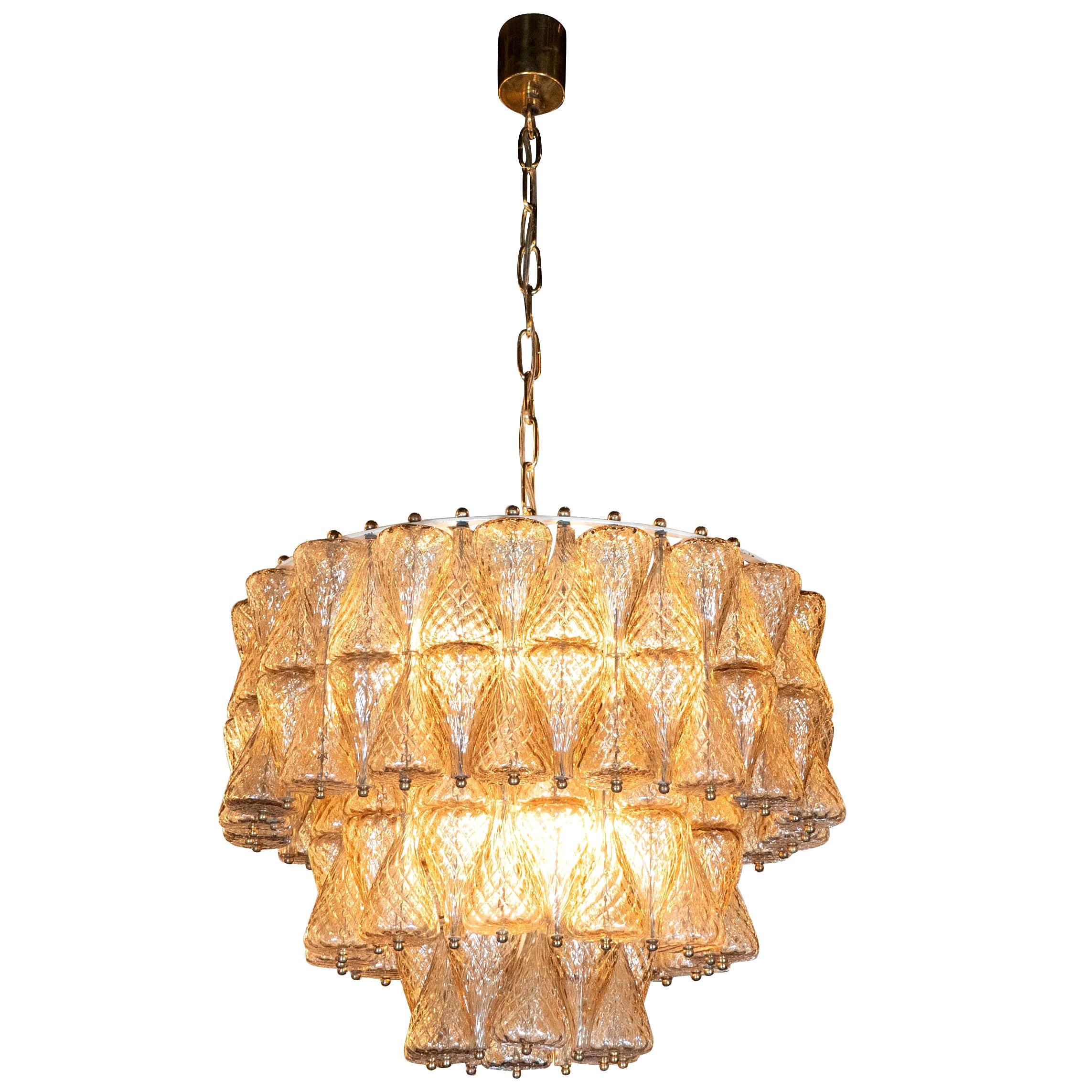 Mid-Century Modern Smoked Glass Chandelier Attributed to Seguso