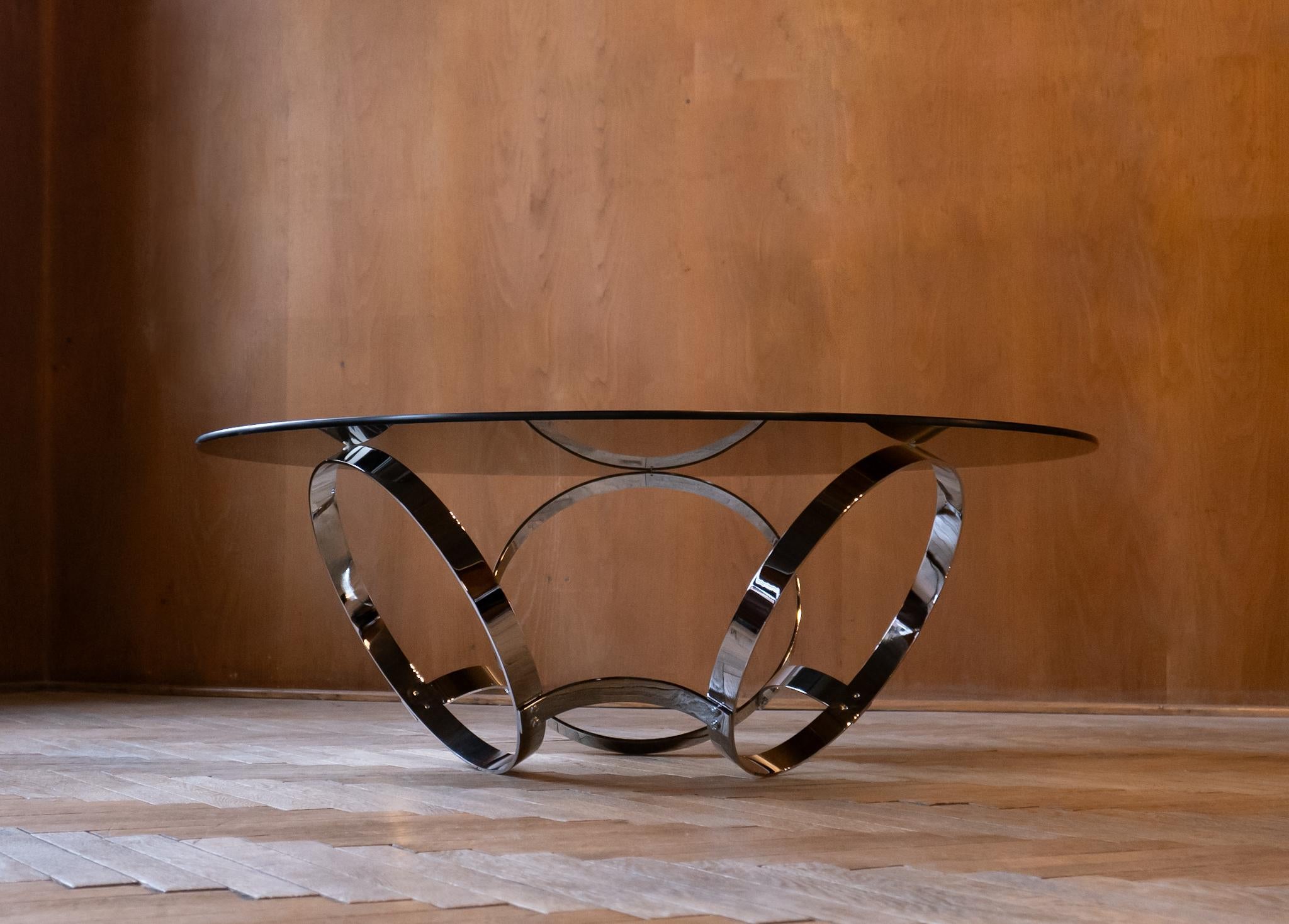 Late 20th Century Mid-Century Modern Smoked Glass Chrome Coffee Table, Germany 1970s For Sale