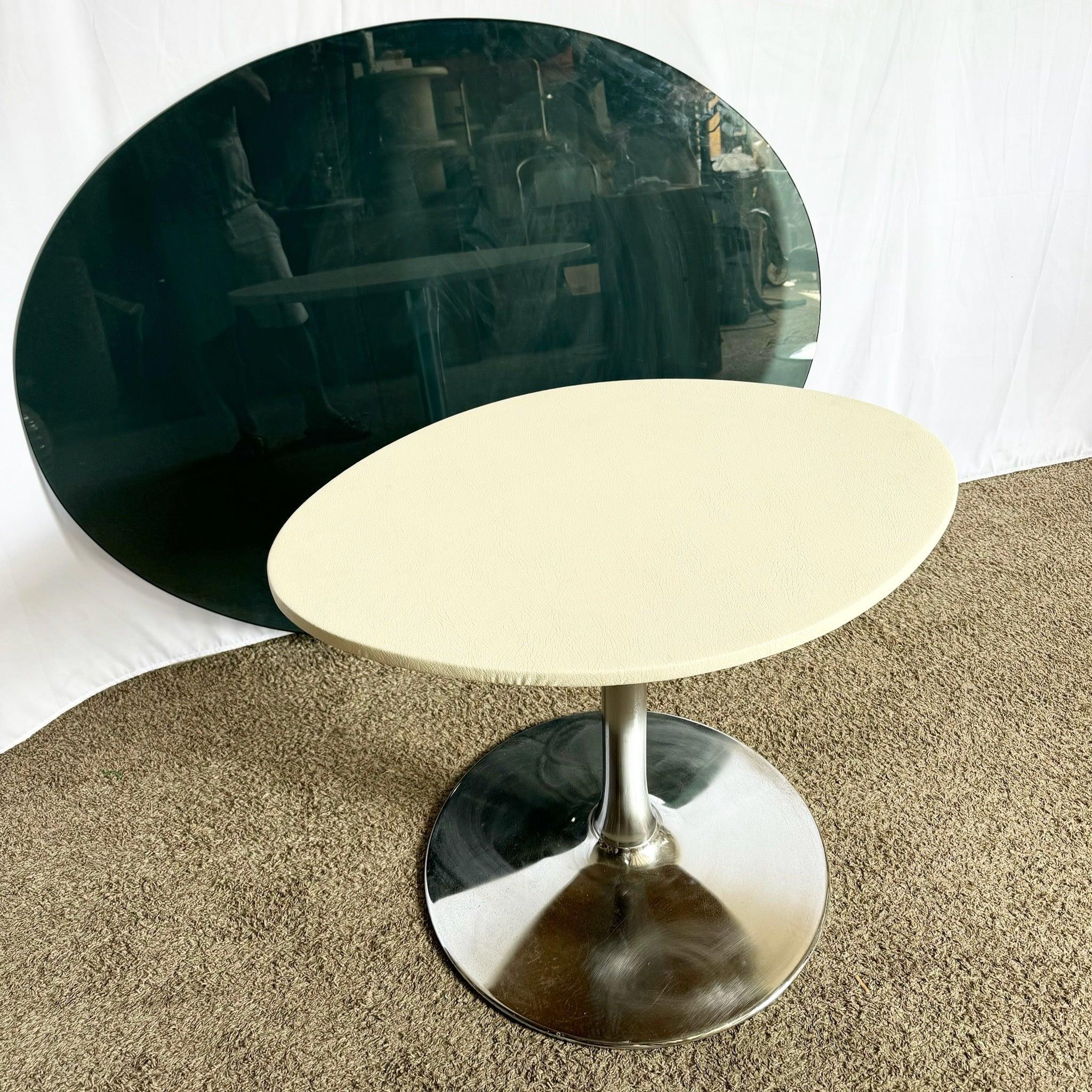 American Mid Century Modern Smoked Glass Chrome Tulip Dining Table For Sale