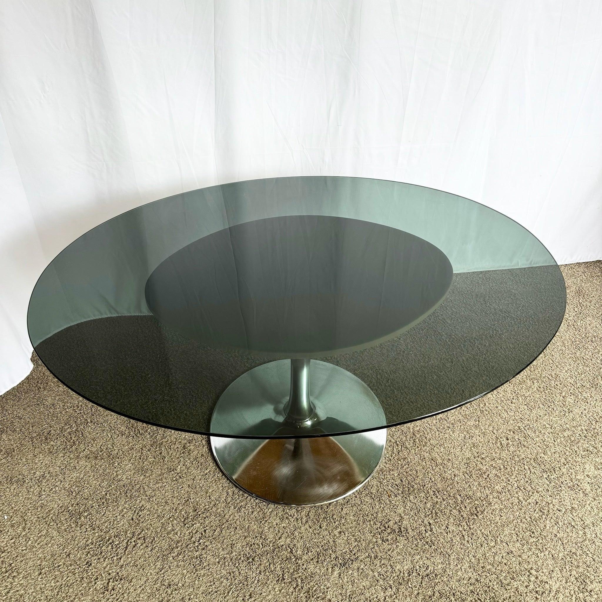 Mid Century Modern Smoked Glass Chrome Tulip Dining Table For Sale 2