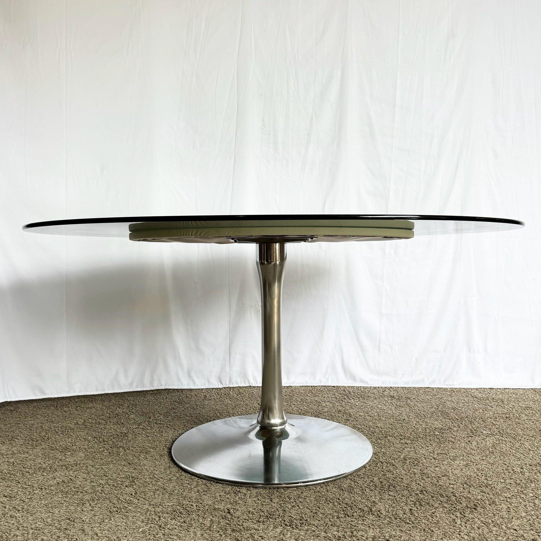 Mid Century Modern Smoked Glass Chrome Tulip Dining Table For Sale 3
