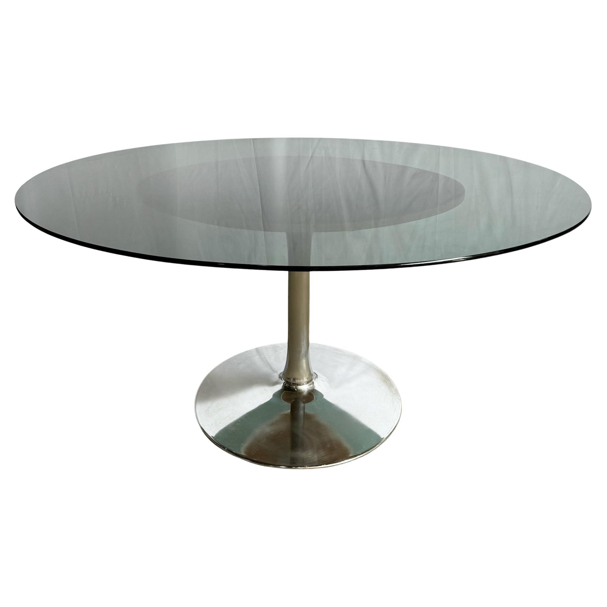 Mid Century Modern Smoked Glass Chrome Tulip Dining Table For Sale