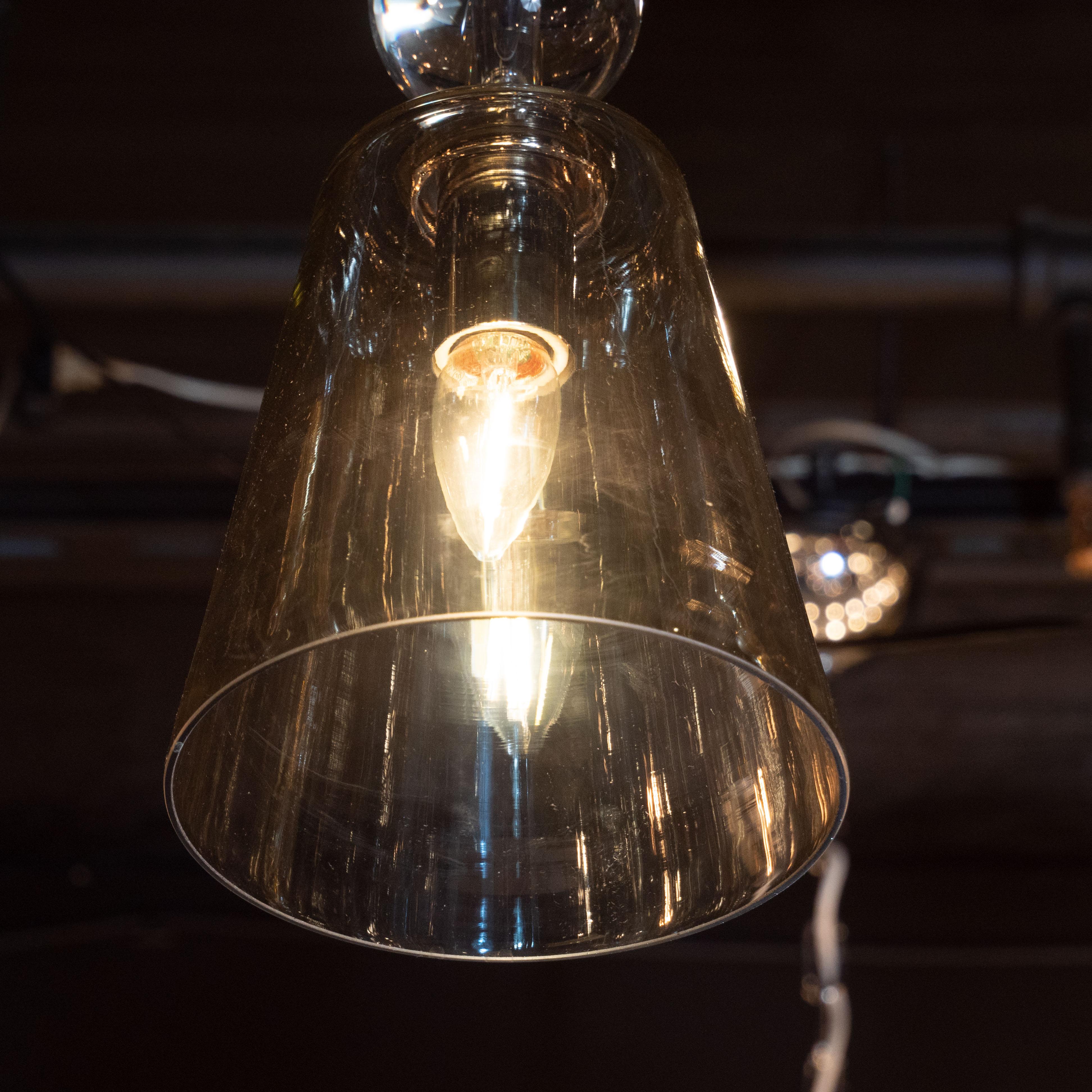 Mid-Century Modern Smoked Glass Pendant with Chrome Fittings For Sale 1