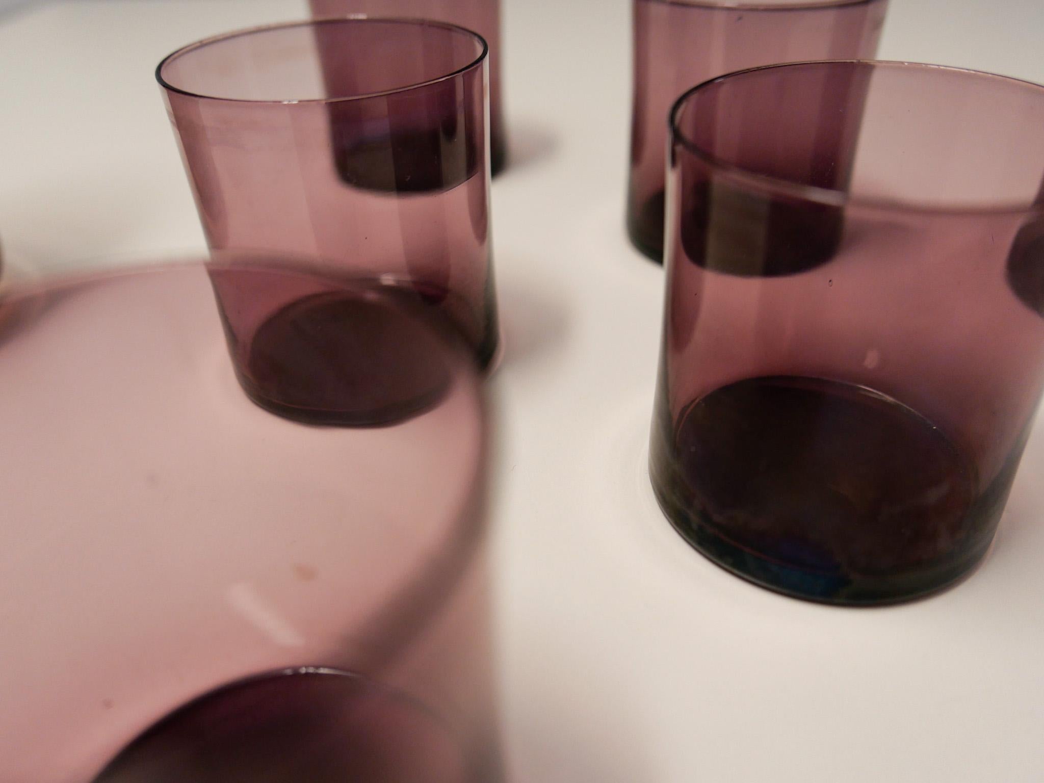 Mid-Century Modern Smoked Glass Purple Water Carafe & Drink Glasses, 1960s For Sale 5