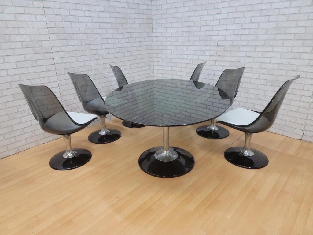 Metal Mid-Century Modern Smoked Glass Tulip Dining Set by Chromcraft