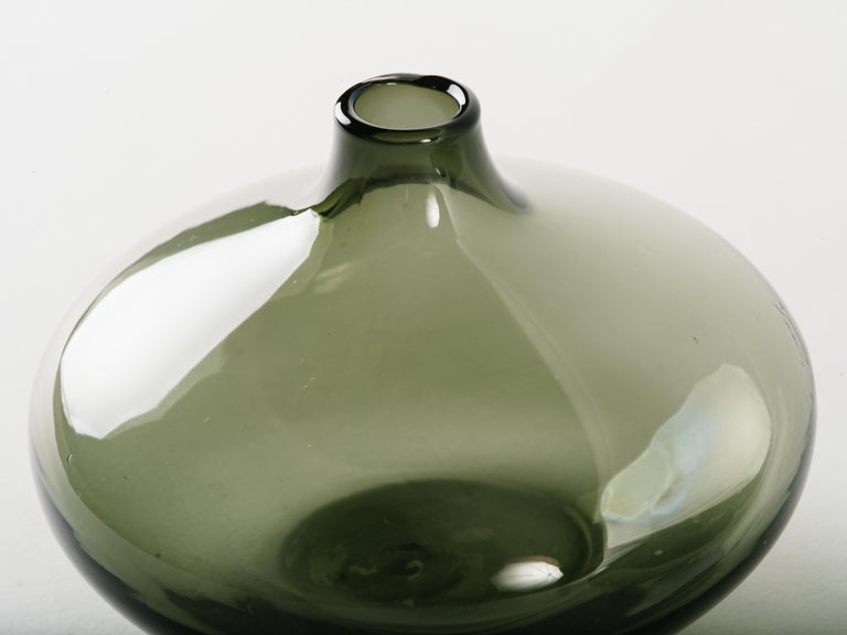 Blown Glass Mid-Century Modern Smoked Grey Glass Teardrop Bud Vase For Sale